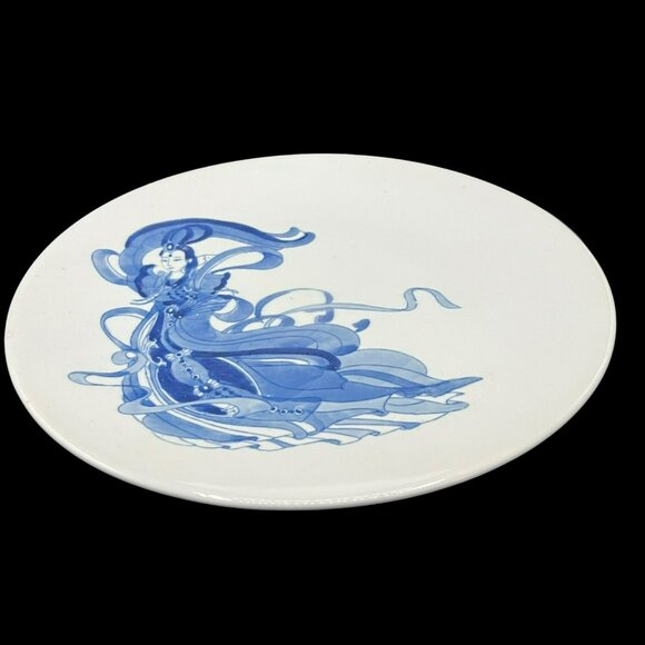 Vintage Chinese Porcelain Chop Plates Decor Elegant Dancer Blue and White 12" - Picture 4 of 6